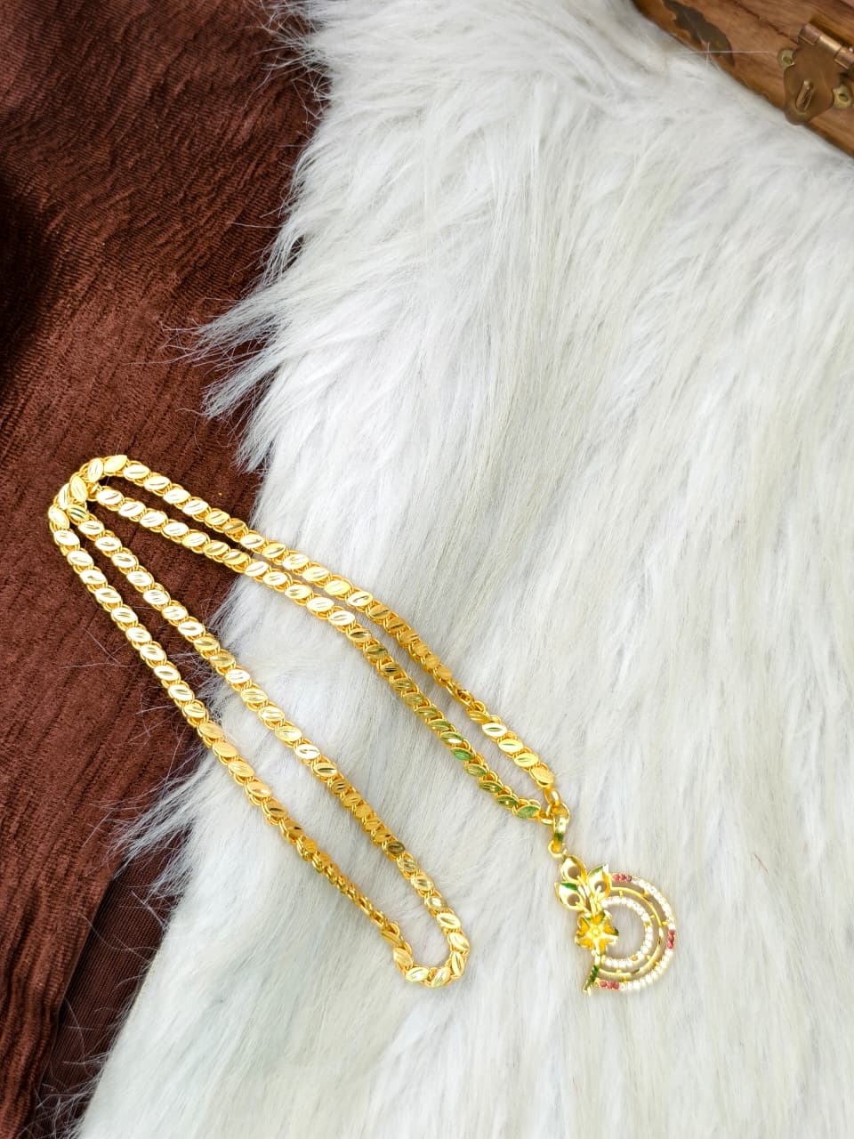 ✨Stone Dollar Matte Finish Chain – Gold Plated Jewellery for Women✨