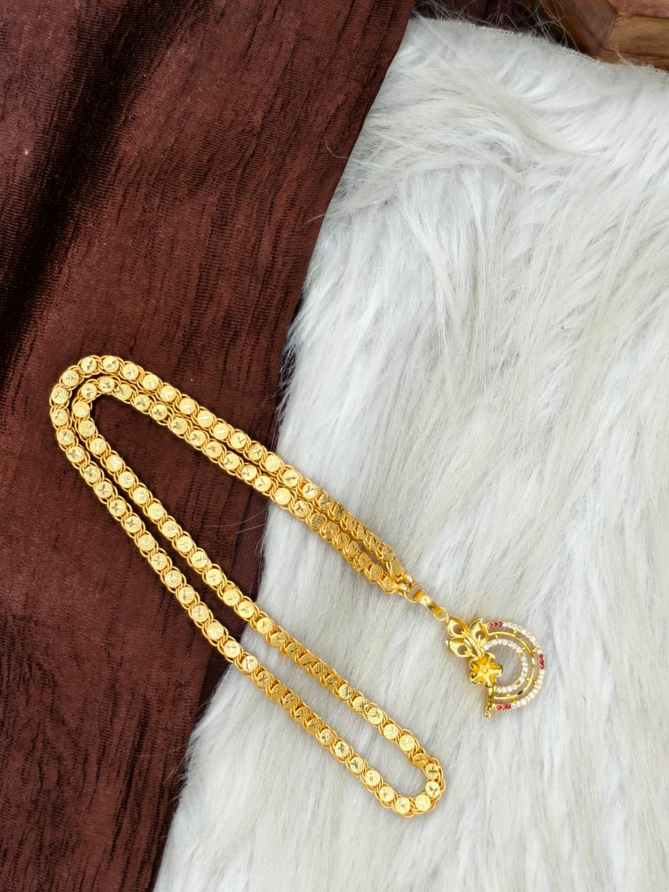 ✨Stone Dollar Matte Finish Chain – Gold Plated Jewellery for Women✨