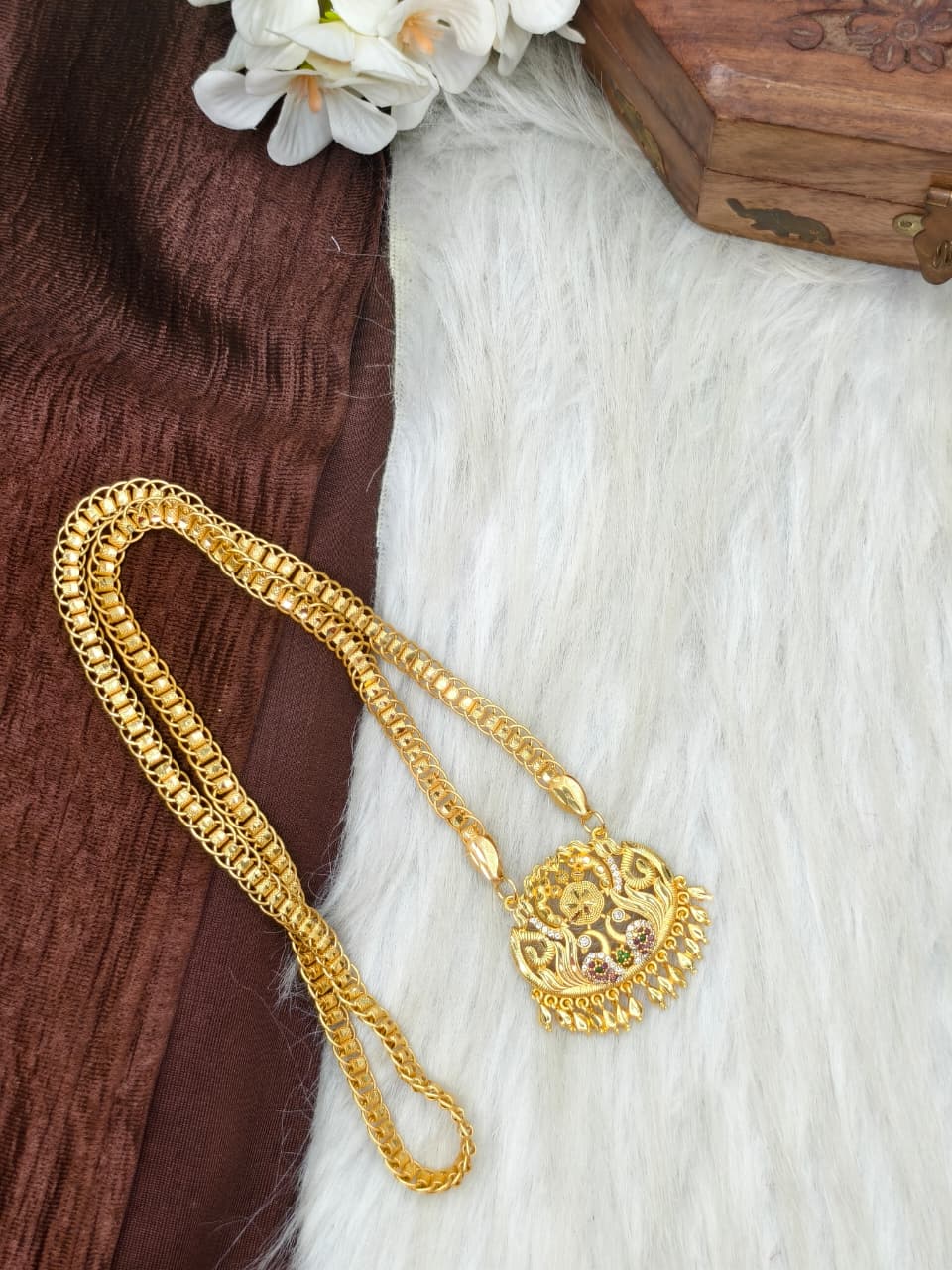 ✨ Stone Dollar Matte Finish Chain – Gold Plated Jewellery for Women✨