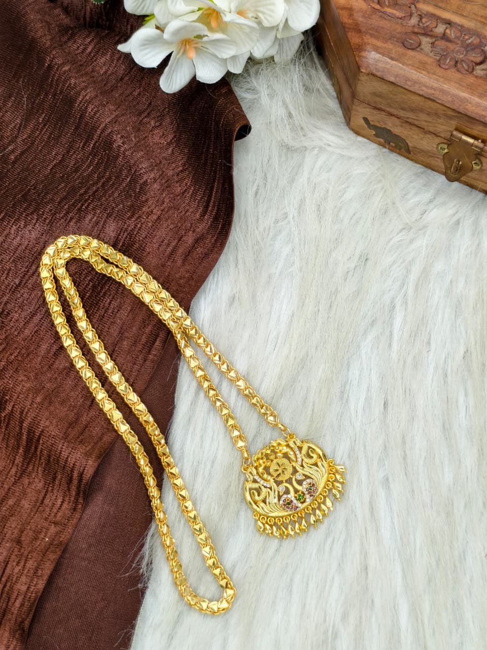 ✨Stone Dollar Matte Finish Chain – Gold Plated Jewellery for Women✨