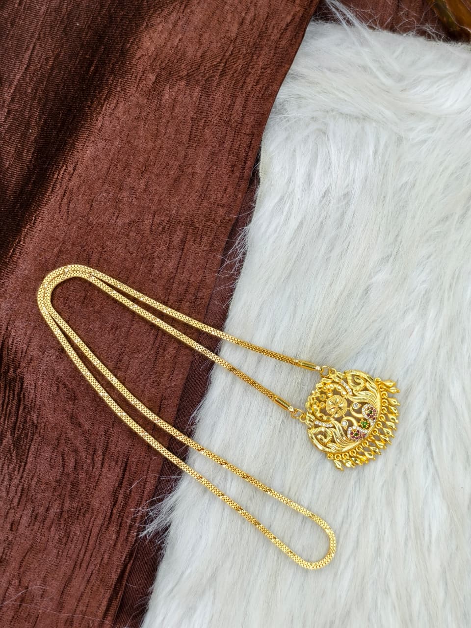 ✨Stone Dollar Matte Finish Chain – Gold Plated Jewellery for Women✨
