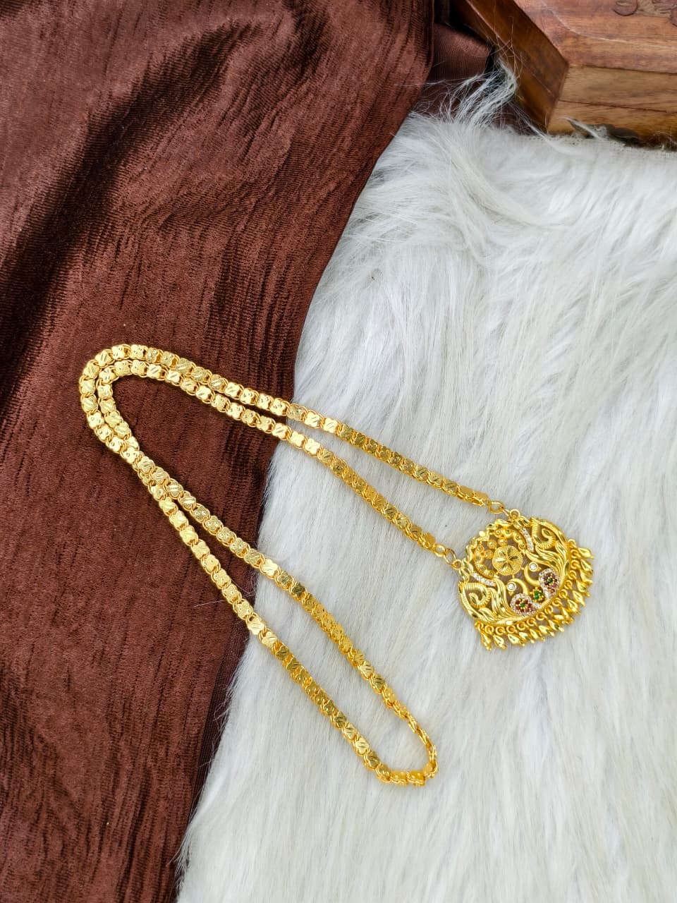 ✨Stone Dollar Matte Finish Chain – Gold Plated Jewellery for Women✨