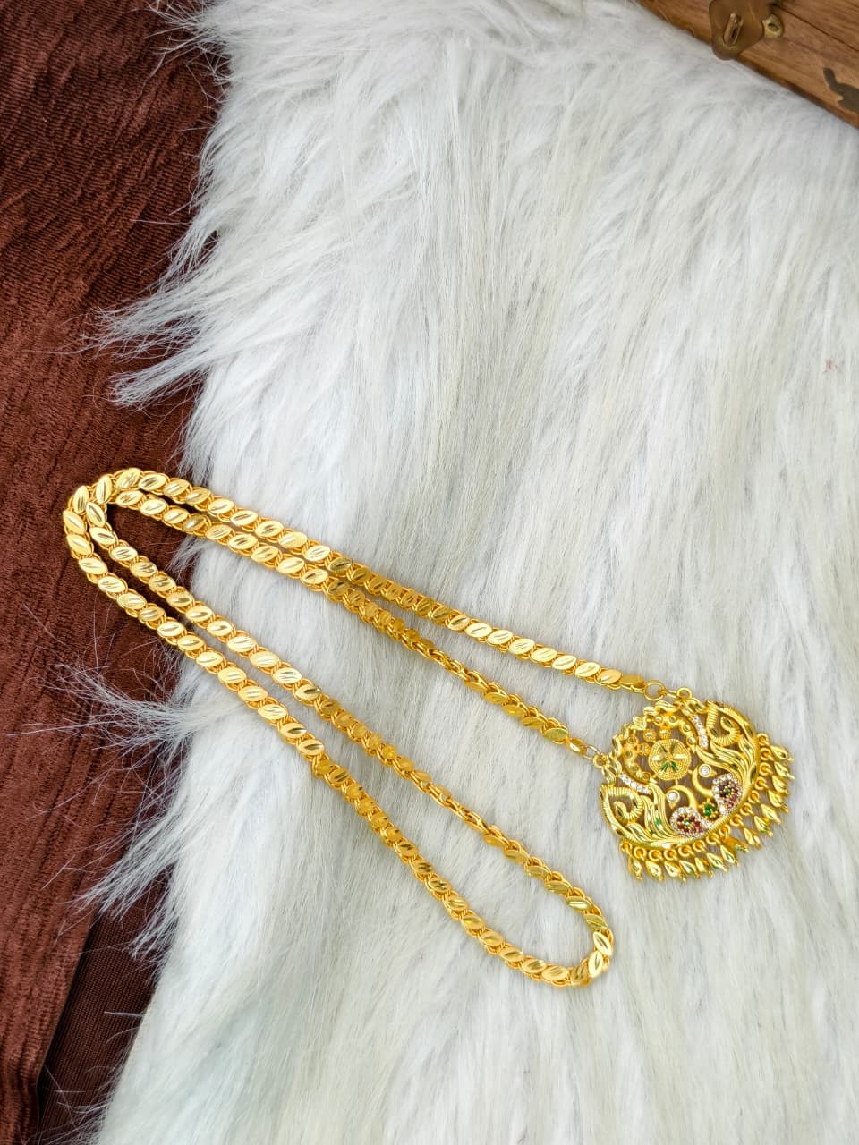 ✨Stone Dollar Matte Finish Chain – Gold Plated Jewellery for Women✨