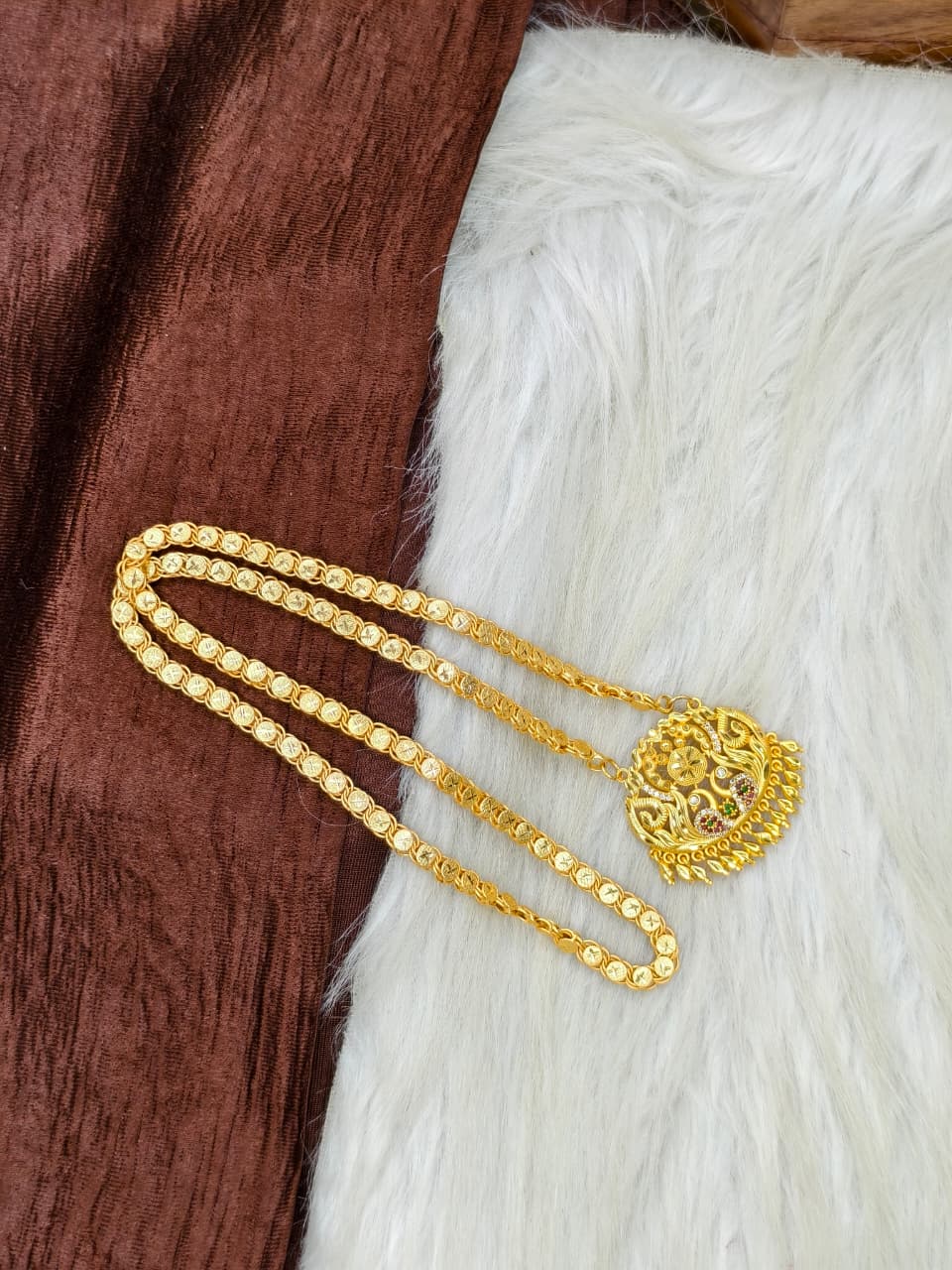 ✨Stone Dollar Matte Finish Chain – Gold Plated Jewellery for Women✨