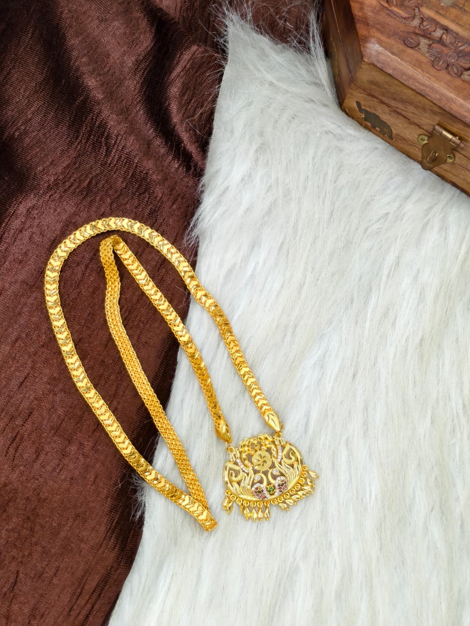 ✨Stone Dollar Matte Finish Chain – Gold Plated Jewellery for Women✨