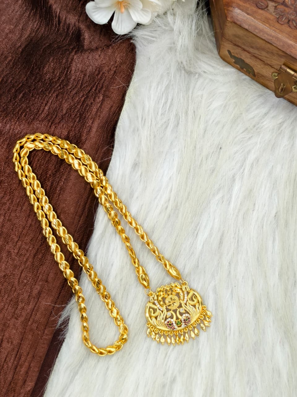 ✨Stone Dollar Matte Finish Chain – Gold Plated Jewellery for Women✨