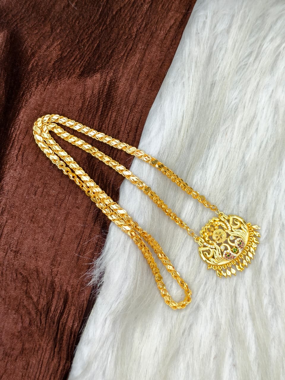 ✨Stone Dollar Matte Finish Chain – Gold Plated Jewellery for Women✨