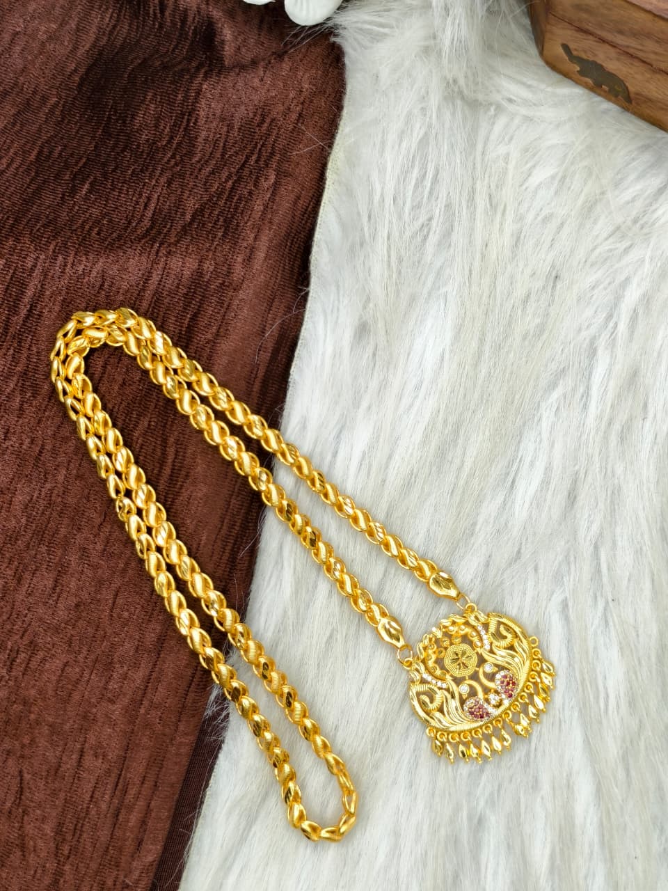 ✨Stone Dollar Matte Finish Chain – Gold Plated Jewellery for Women✨