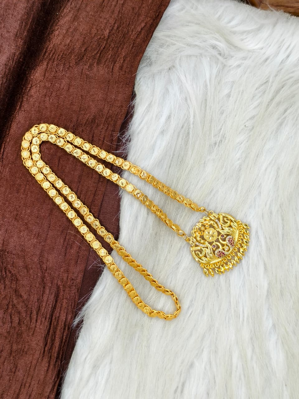 ✨Stone Dollar Matte Finish Chain – Gold Plated Jewellery for Women✨