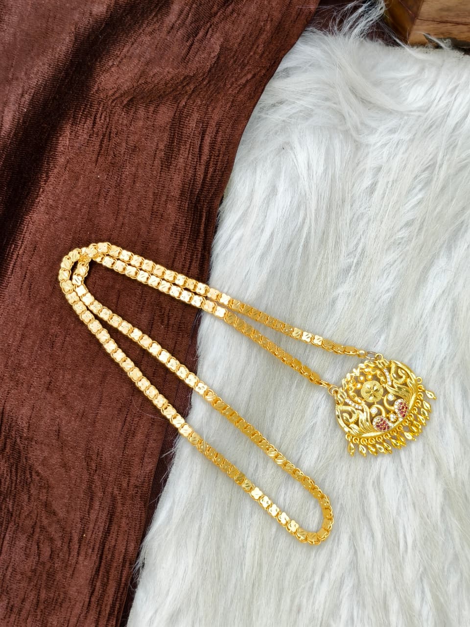 ✨Stone Dollar Matte Finish Chain – Gold Plated Jewellery for Women✨