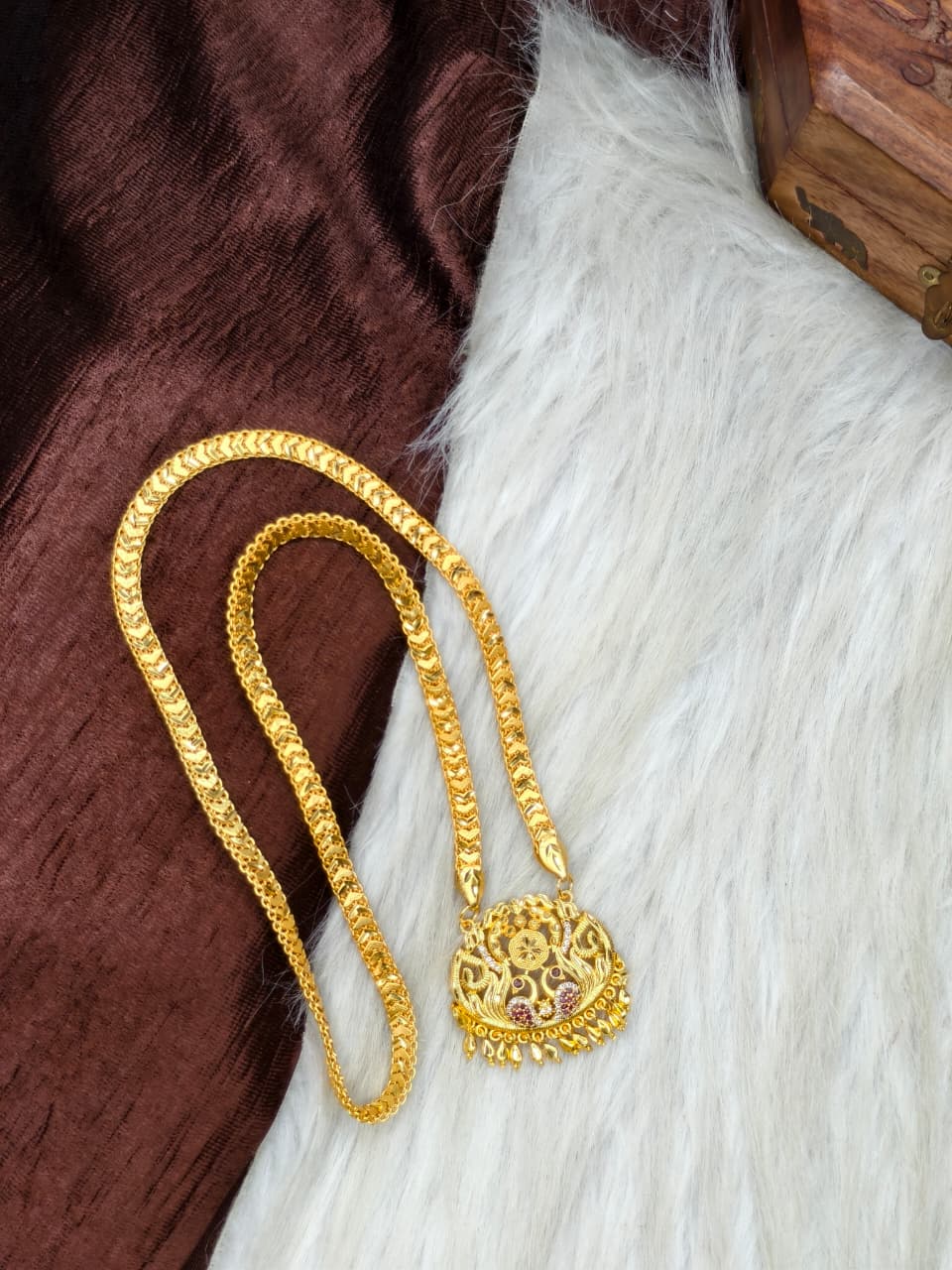 ✨Stone Dollar Matte Finish Chain – Gold Plated Jewellery for Women✨