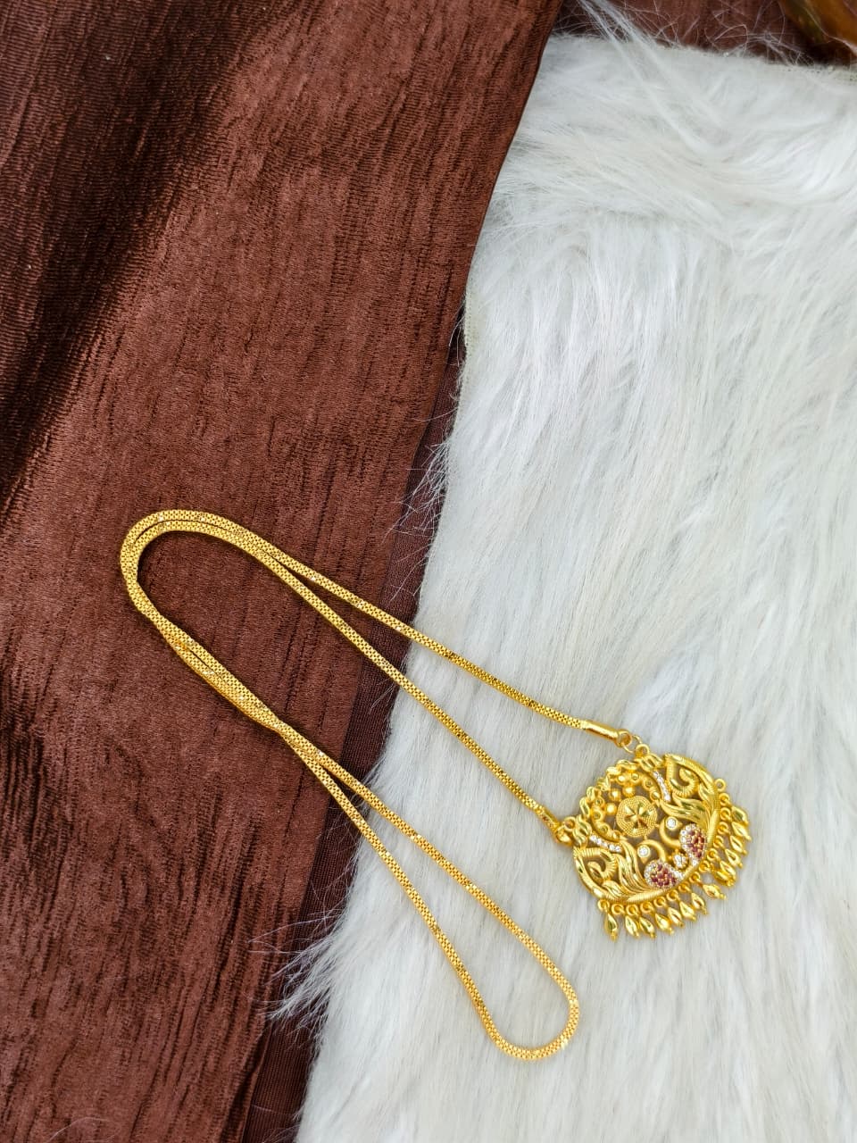 ✨Stone Dollar Matte Finish Chain – Gold Plated Jewellery for Women✨