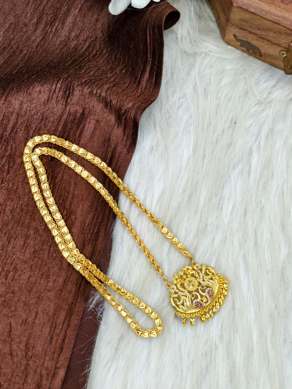 ✨Stone Dollar Matte Finish Chain – Gold Plated Jewellery for Women✨