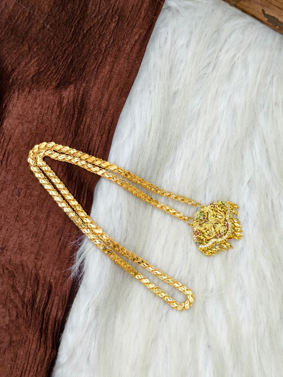 ✨Stone Dollar Matte Finish Chain – Gold Plated Jewellery for Women✨