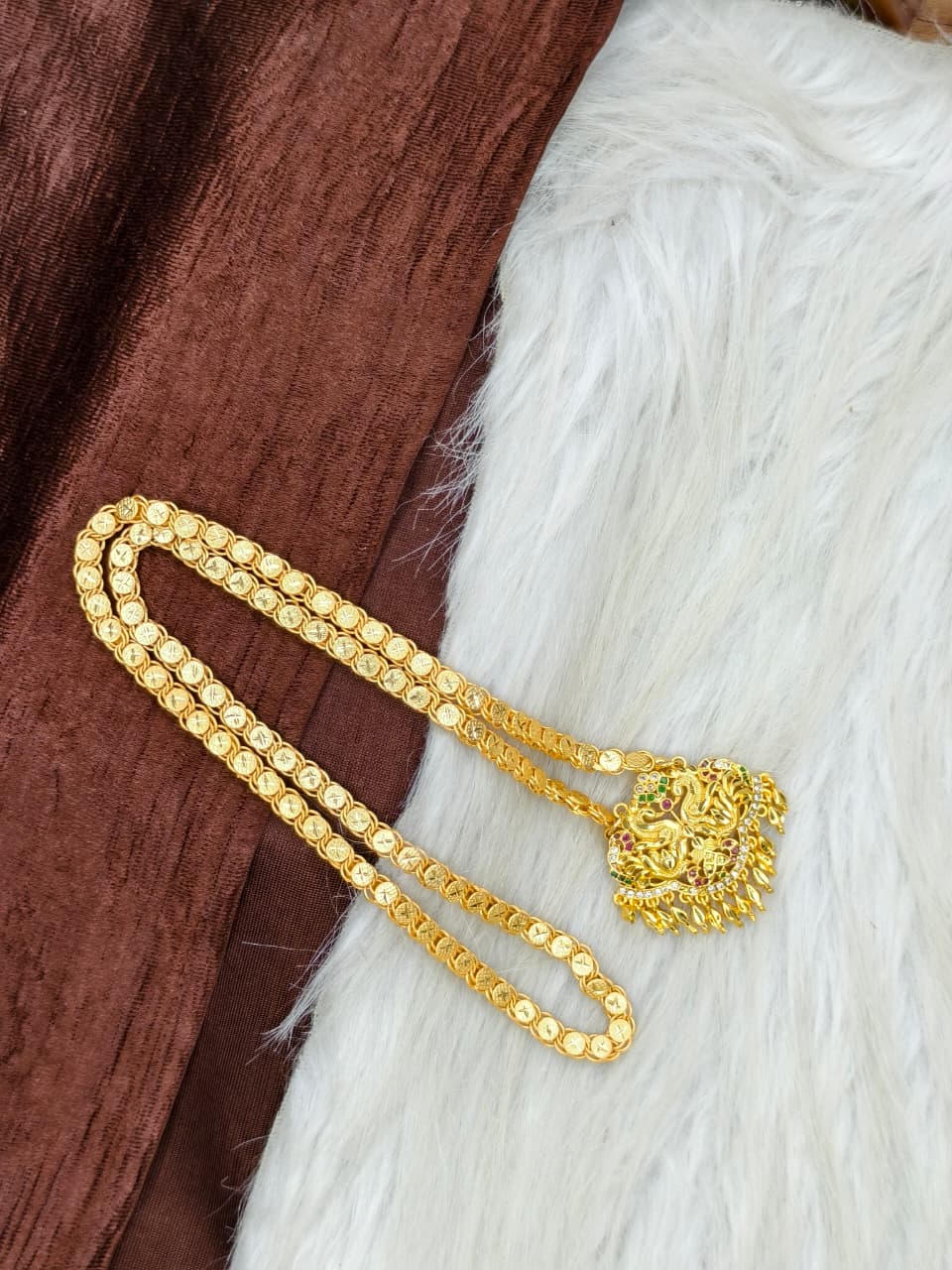 ✨Stone Dollar Matte Finish Chain – Gold Plated Jewellery for Women✨