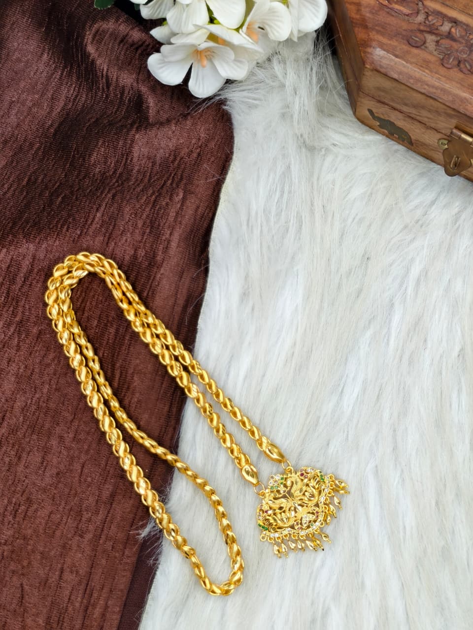 ✨Stone Dollar Matte Finish Chain – Gold Plated Jewellery for Women✨