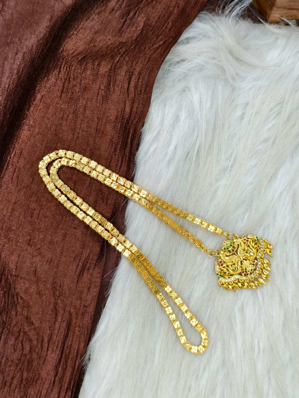 ✨Stone Dollar Matte Finish Chain – Gold Plated Jewellery for Women✨