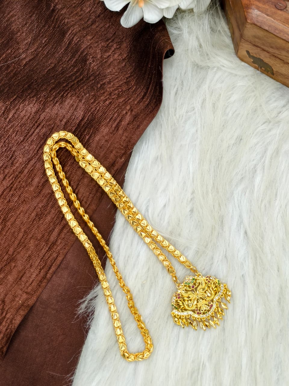 ✨Stone Dollar Matte Finish Chain – Gold Plated Jewellery for Women✨