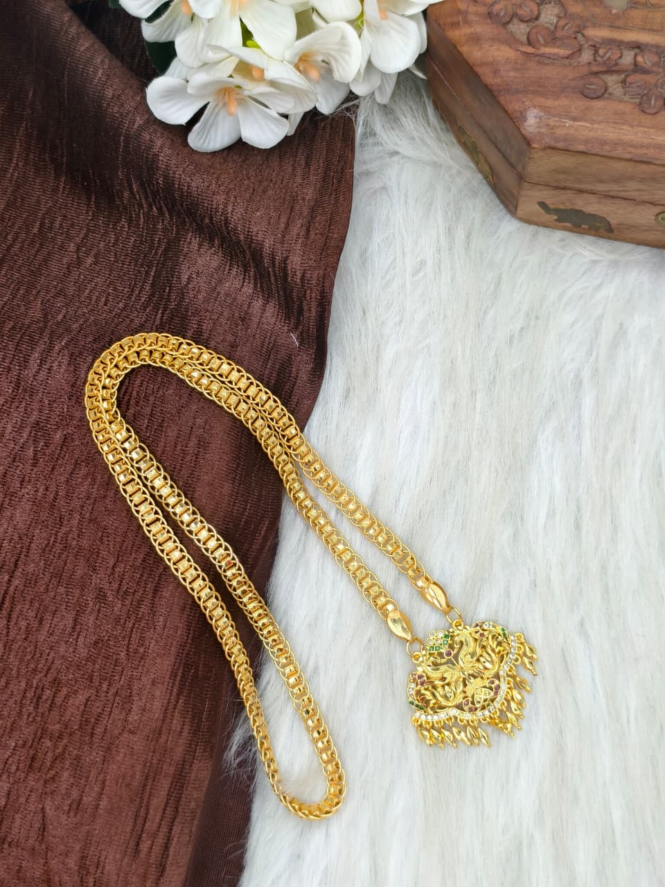 ✨ Stone Dollar Matte Finish Chain – Gold Plated Jewellery for Women✨