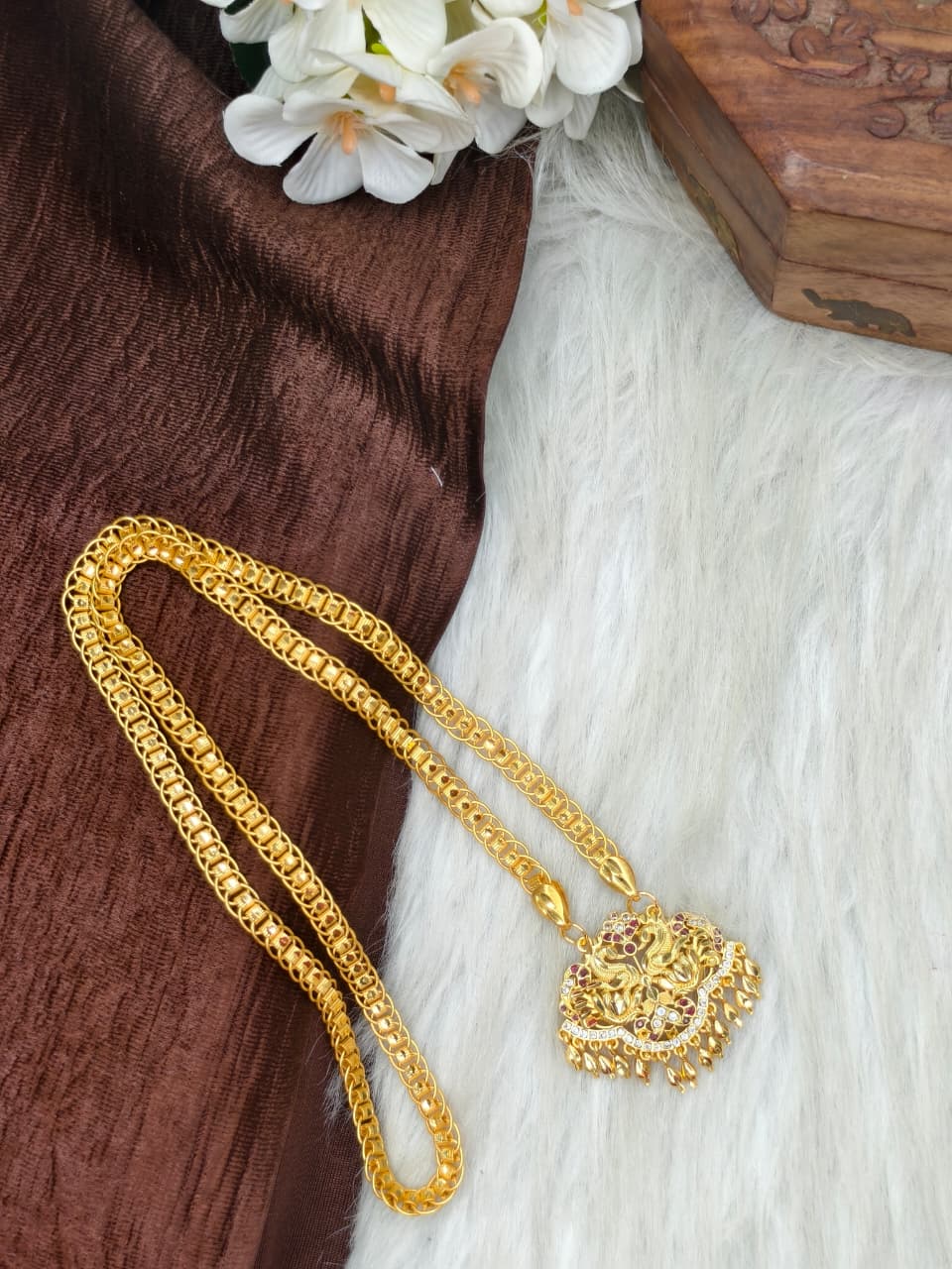 ✨ Stone Dollar Matte Finish Chain – Gold Plated Jewellery for Women✨