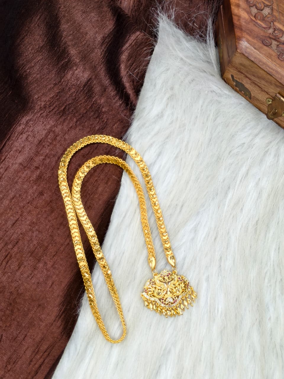 ✨Stone Dollar Matte Finish Chain – Gold Plated Jewellery for Women✨