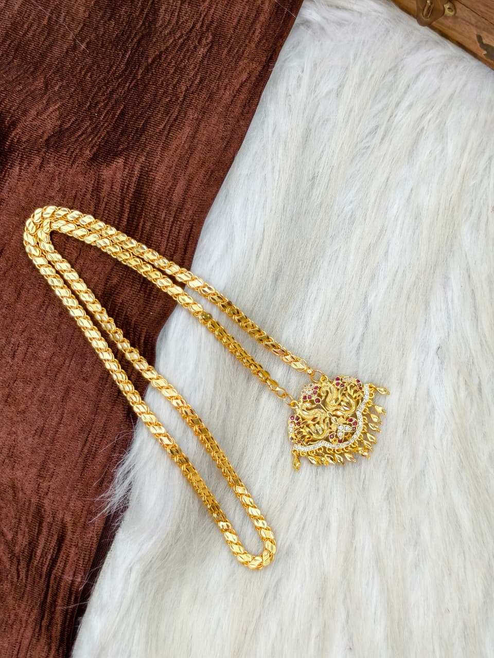 ✨Stone Dollar Matte Finish Chain – Gold Plated Jewellery for Women✨