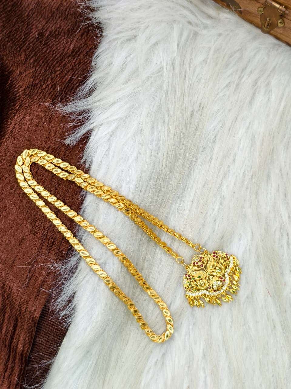✨Stone Dollar Matte Finish Chain – Gold Plated Jewellery for Women✨