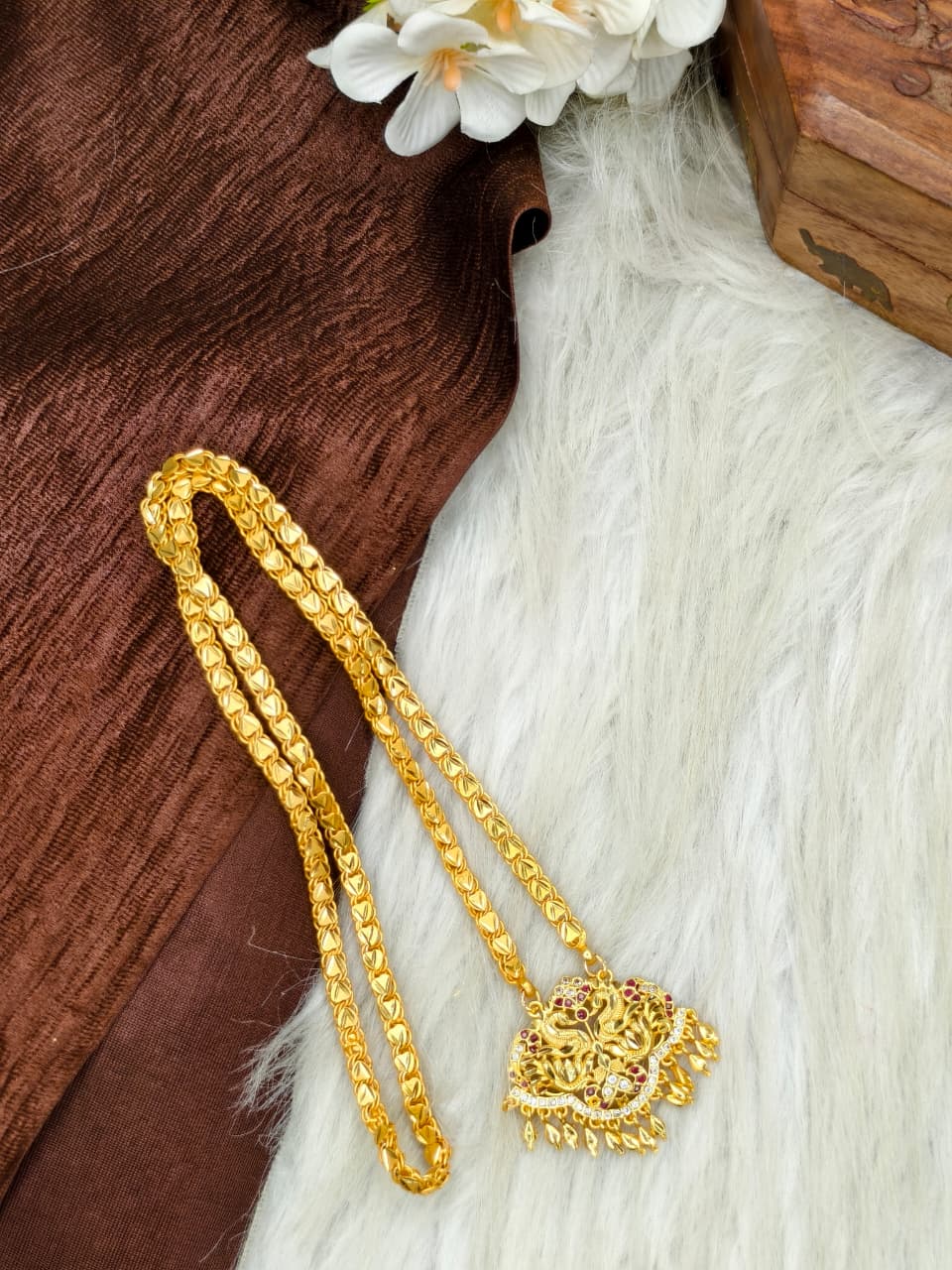 ✨Stone Dollar Matte Finish Chain – Gold Plated Jewellery for Women✨