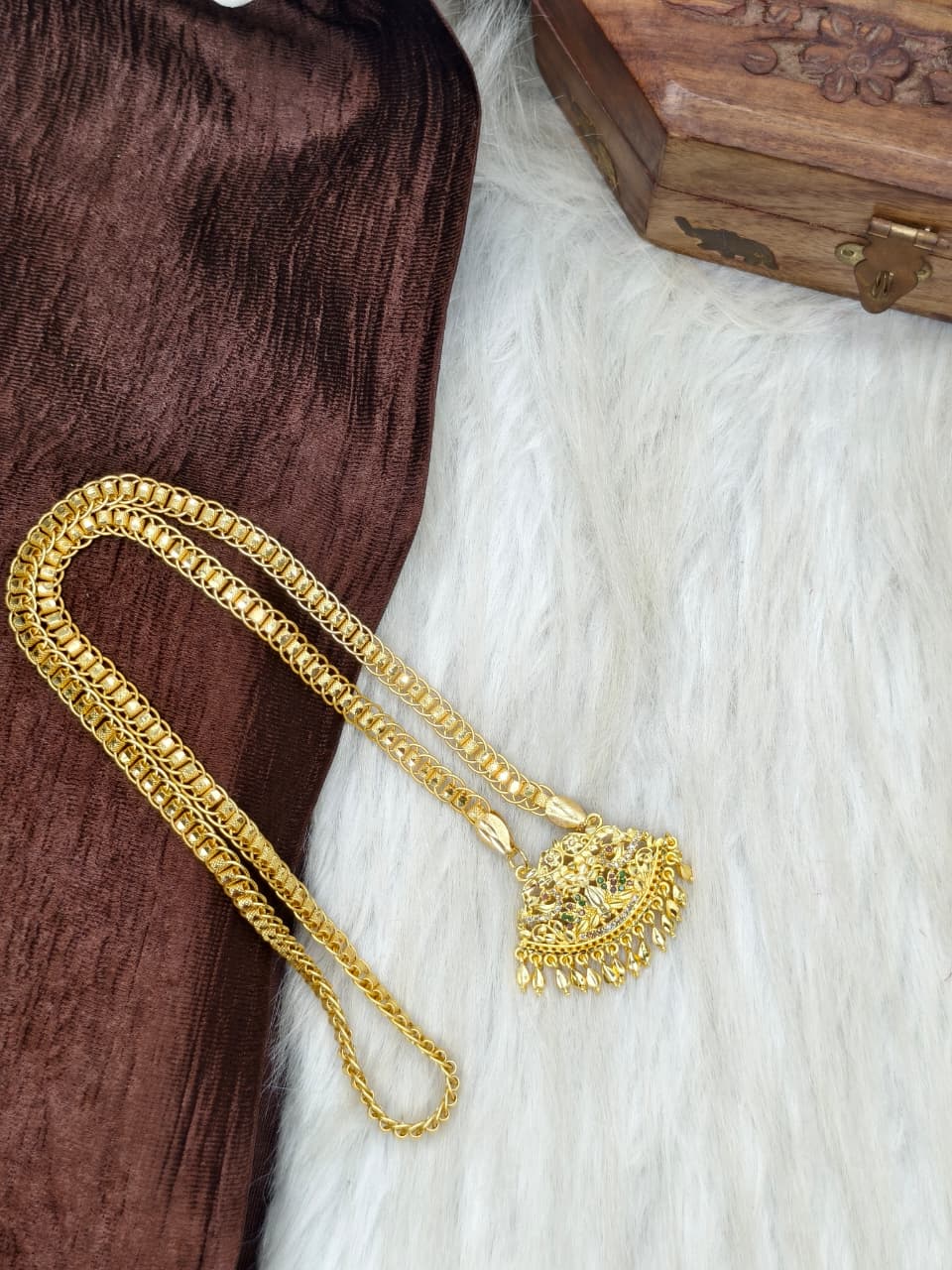 ✨ Stone Dollar Matte Finish Chain – Gold Plated Jewellery for Women✨