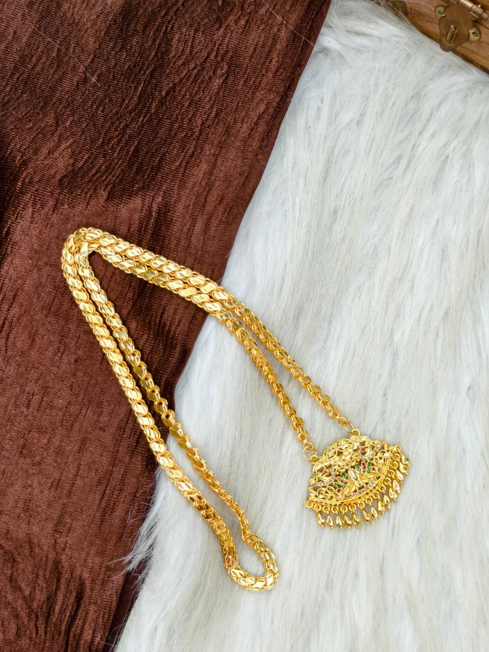 ✨Stone Dollar Matte Finish Chain – Gold Plated Jewellery for Women✨