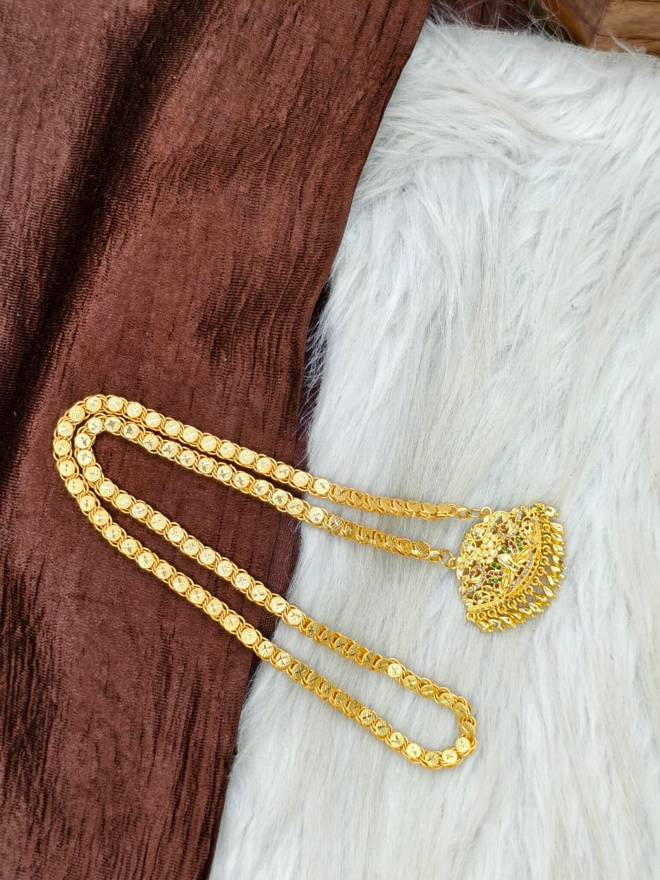 ✨Stone Dollar Matte Finish Chain – Gold Plated Jewellery for Women✨
