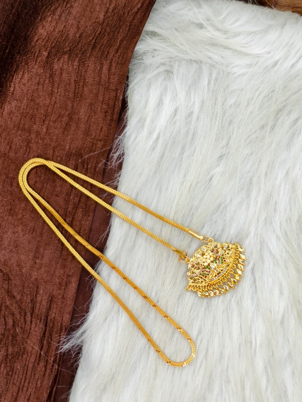 ✨Stone Dollar Matte Finish Chain – Gold Plated Jewellery for Women✨