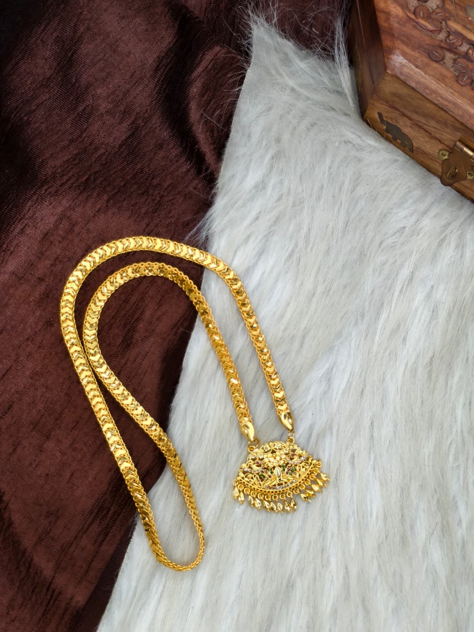 ✨Stone Dollar Matte Finish Chain – Gold Plated Jewellery for Women✨