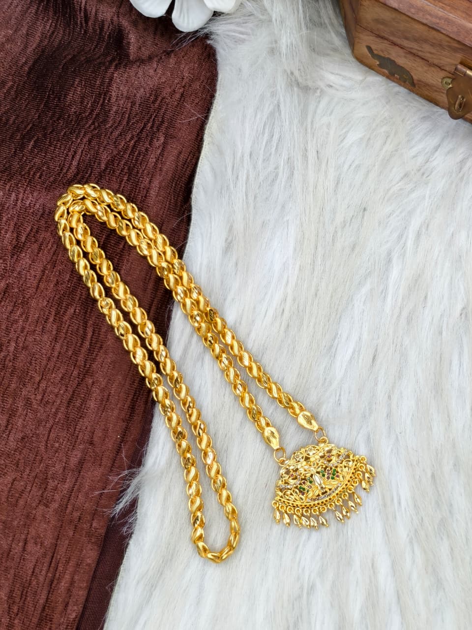 ✨Stone Dollar Matte Finish Chain – Gold Plated Jewellery for Women✨