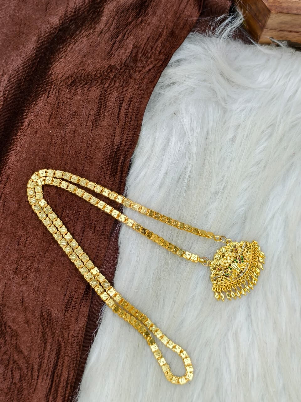✨Stone Dollar Matte Finish Chain – Gold Plated Jewellery for Women✨