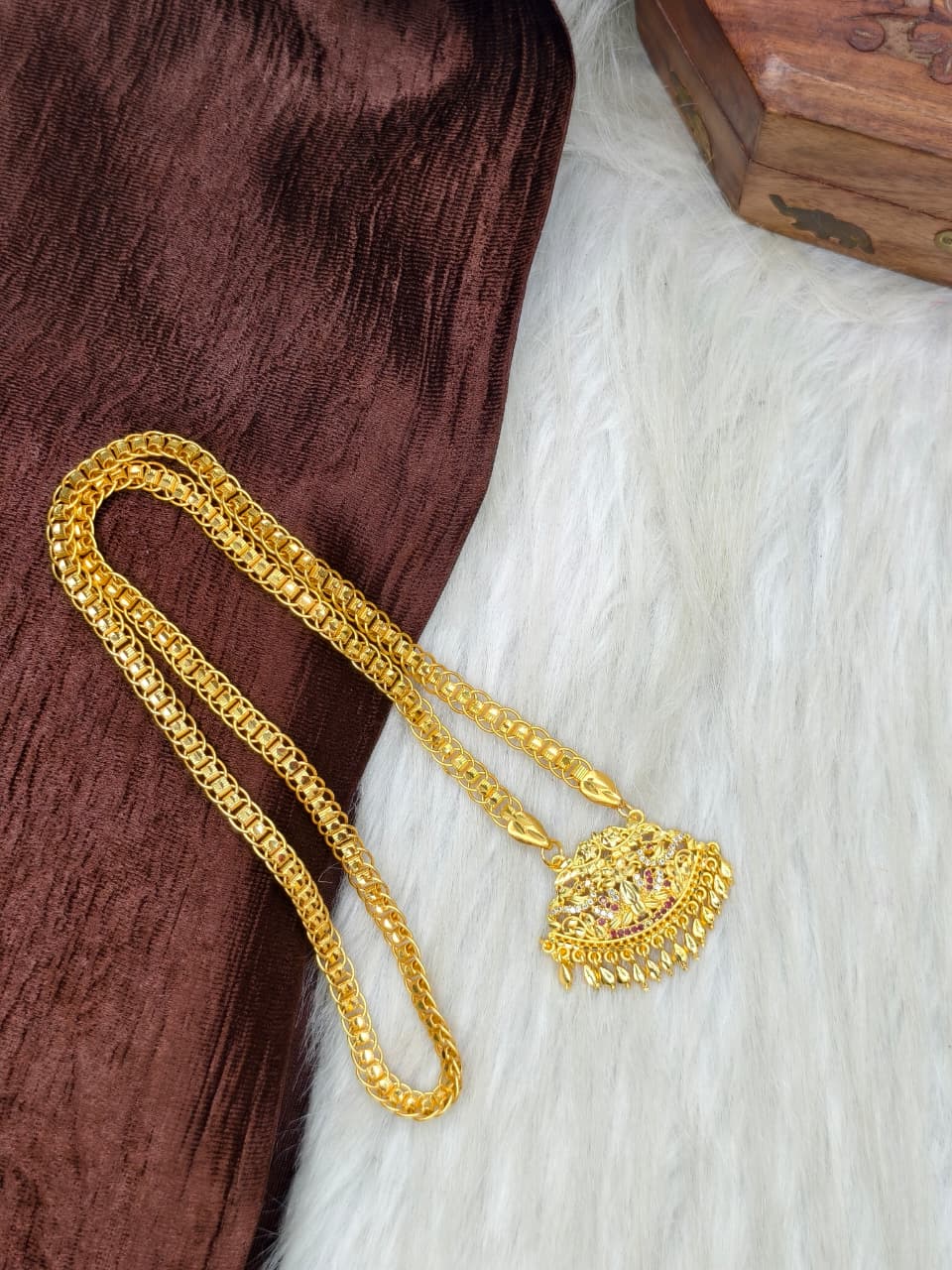 ✨ Stone Dollar Matte Finish Chain – Gold Plated Jewellery for Women✨