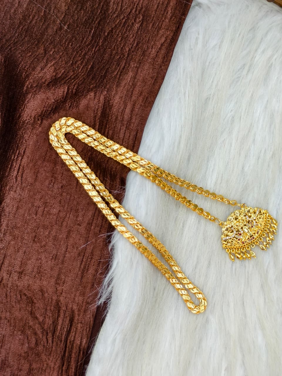 ✨Stone Dollar Matte Finish Chain – Gold Plated Jewellery for Women✨