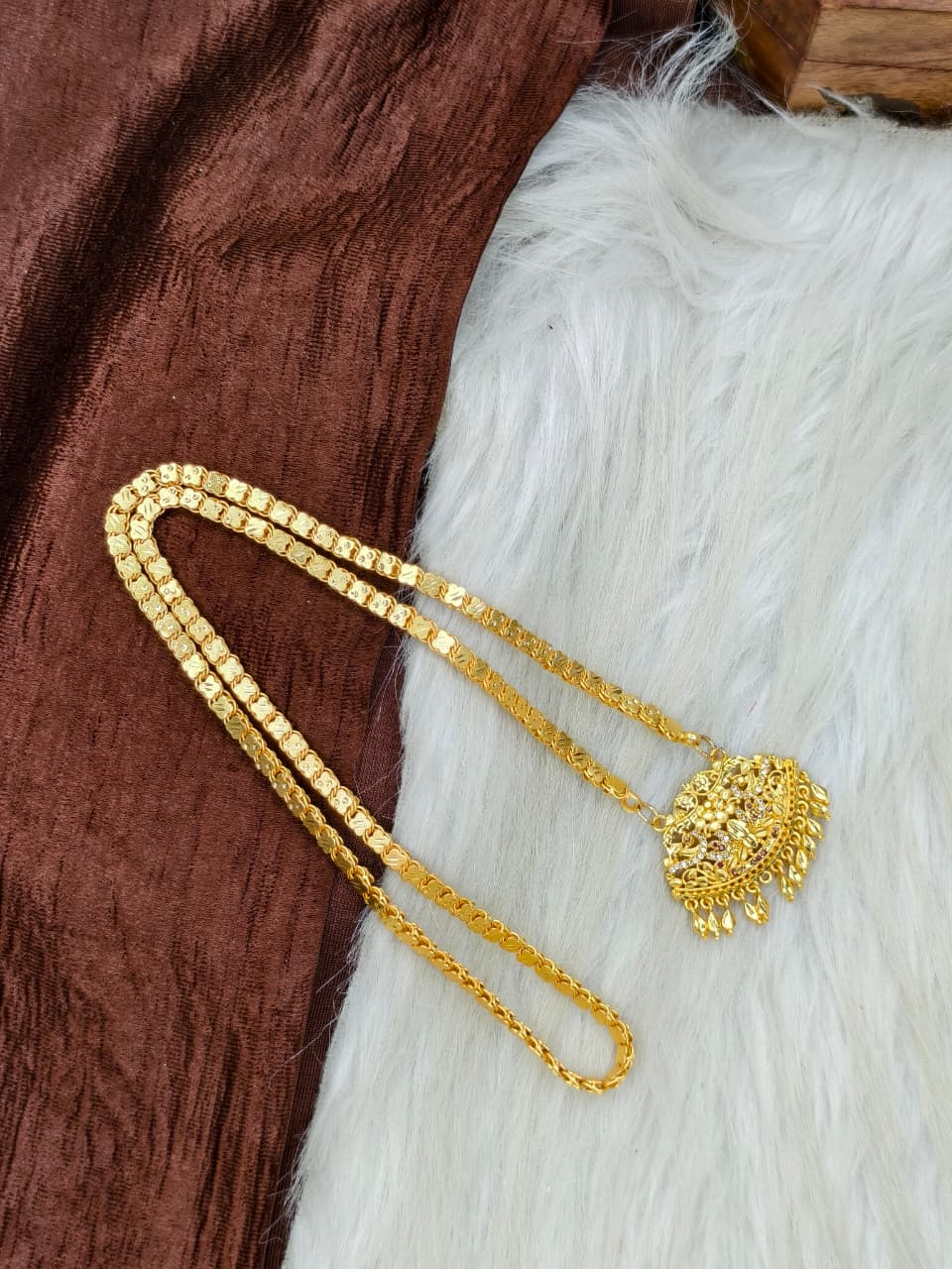 ✨Stone Dollar Matte Finish Chain – Gold Plated Jewellery for Women✨
