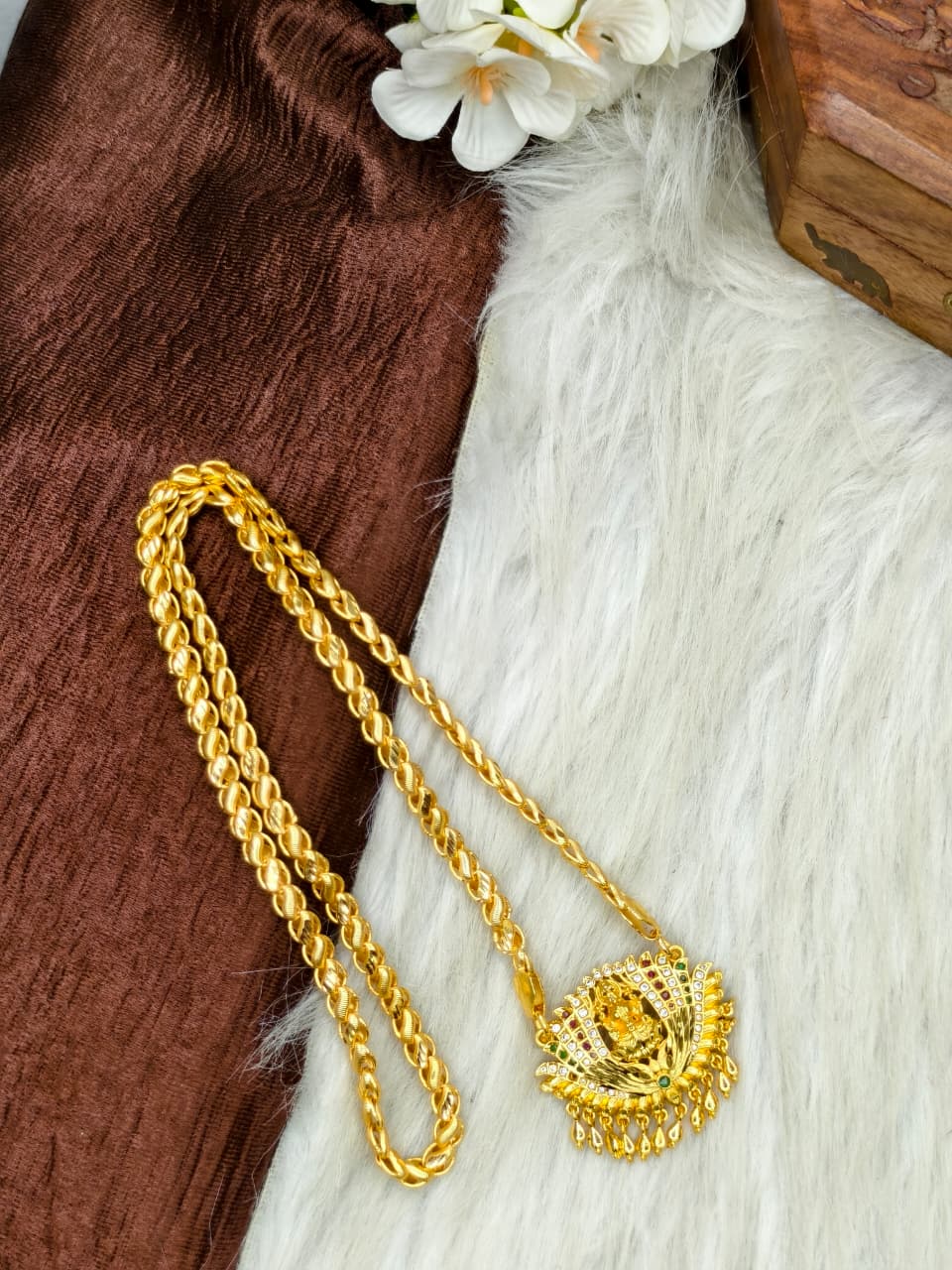 ✨Stone Dollar Matte Finish Chain – Gold Plated Jewellery for Women✨