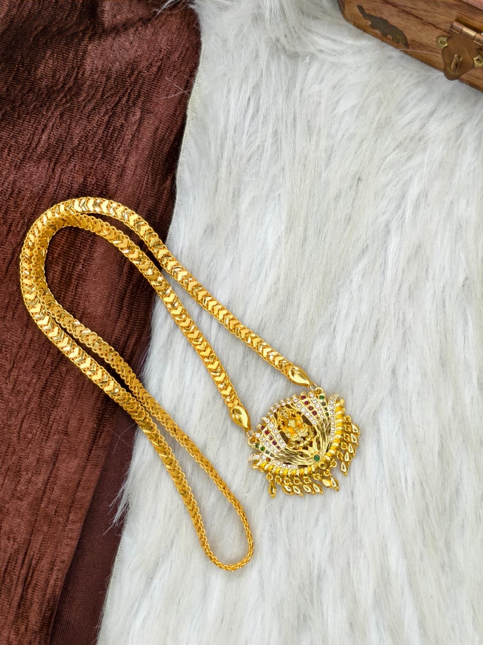 ✨Stone Dollar Matte Finish Chain – Gold Plated Jewellery for Women✨
