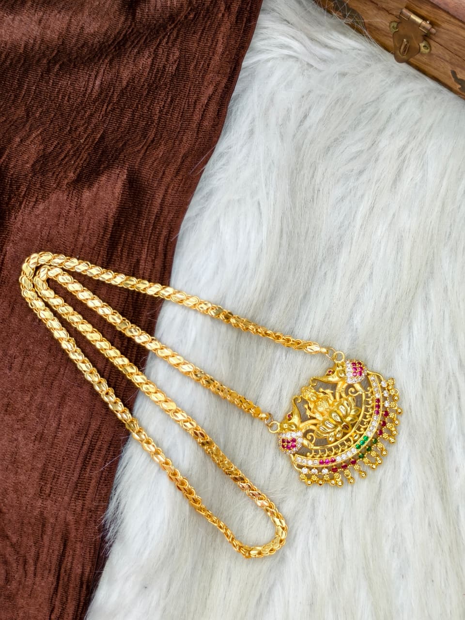 ✨Stone Dollar Matte Finish Chain – Gold Plated Jewellery for Women✨