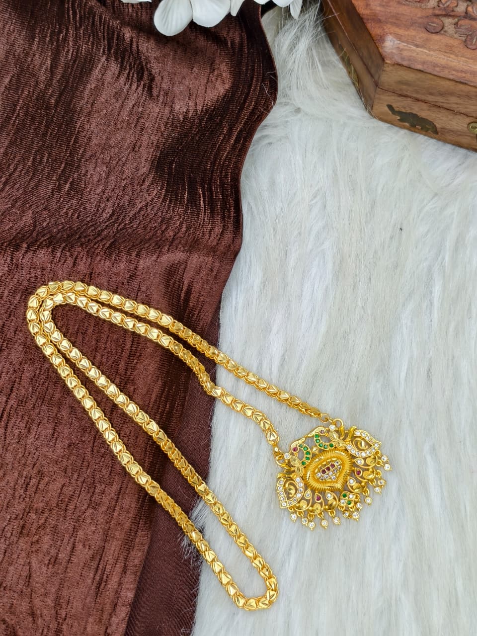 ✨Stone Dollar Matte Finish Chain – Gold Plated Jewellery for Women✨