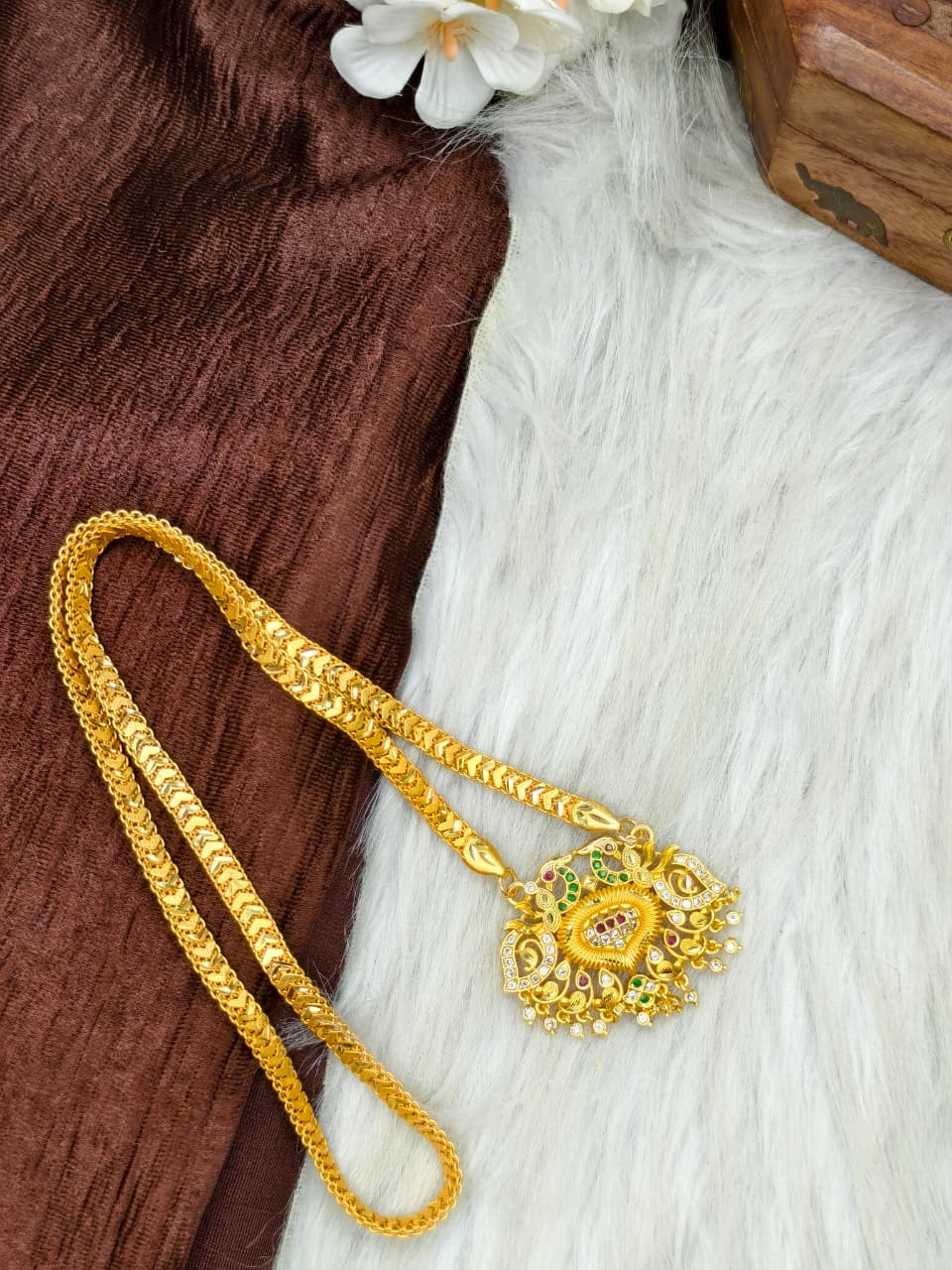 ✨Stone Dollar Matte Finish Chain – Gold Plated Jewellery for Women✨