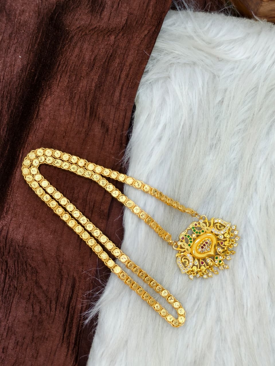✨Stone Dollar Matte Finish Chain – Gold Plated Jewellery for Women✨