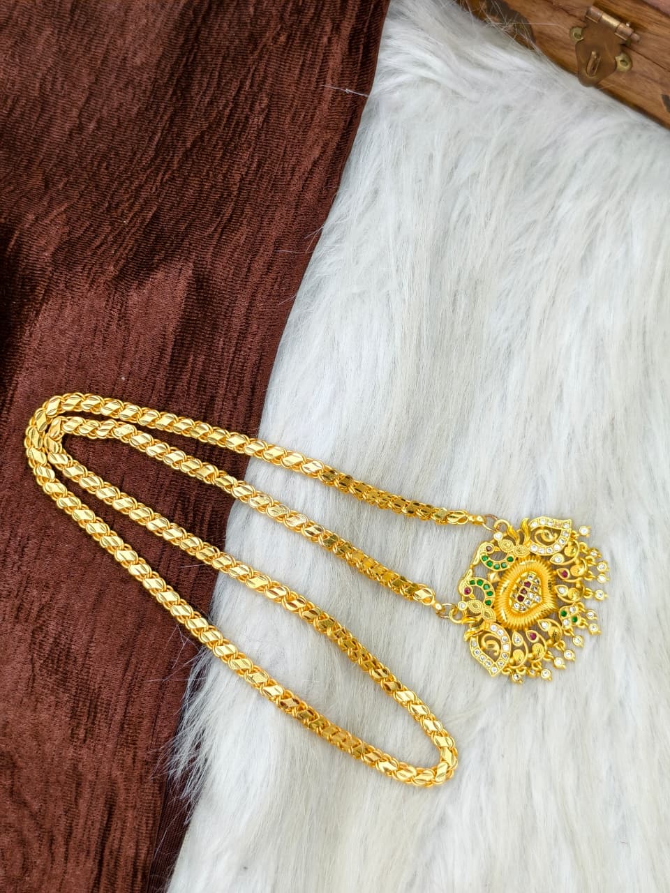 ✨Stone Dollar Matte Finish Chain – Gold Plated Jewellery for Women✨