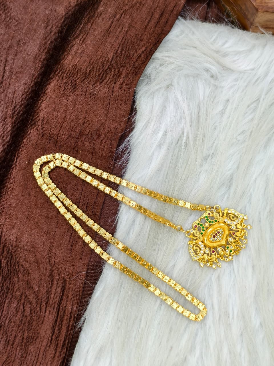 ✨Stone Dollar Matte Finish Chain – Gold Plated Jewellery for Women✨