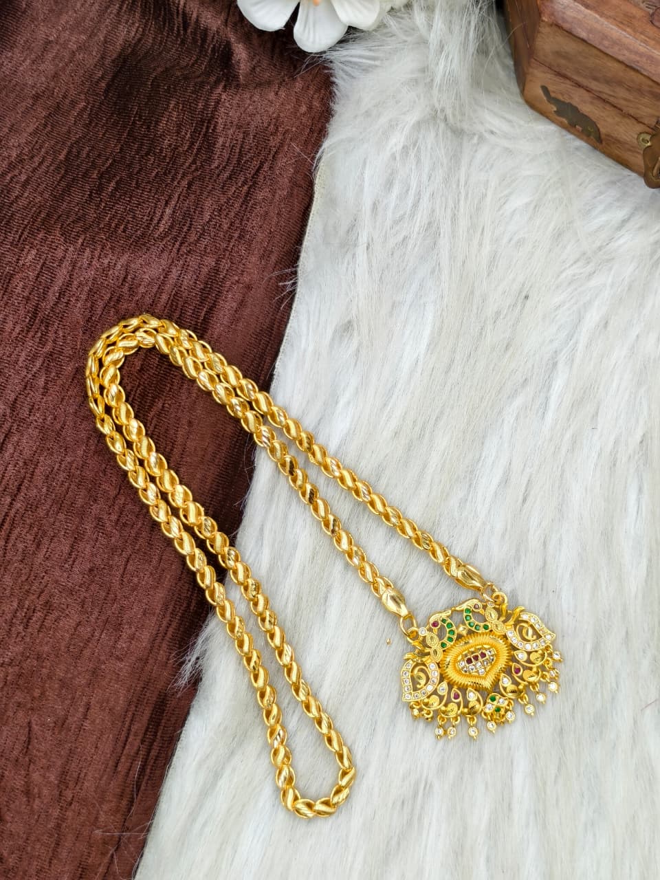 ✨Stone Dollar Matte Finish Chain – Gold Plated Jewellery for Women✨