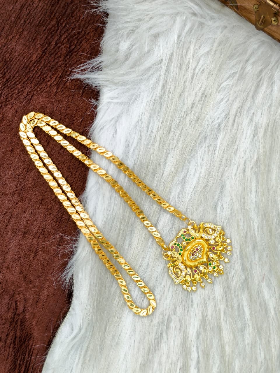 ✨Stone Dollar Matte Finish Chain – Gold Plated Jewellery for Women✨