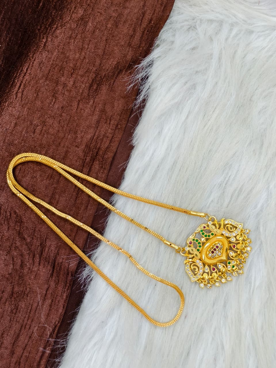 ✨Stone Dollar Matte Finish Chain – Gold Plated Jewellery for Women✨
