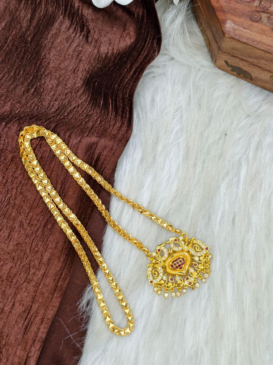✨Stone Dollar Matte Finish Chain – Gold Plated Jewellery for Women✨